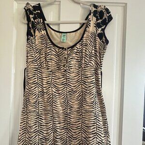 Free People vintage dress in a tan-and-black mixed print, size 12